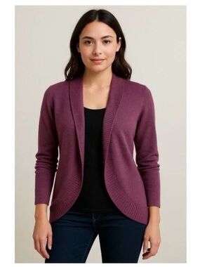COLDWATER CREEK Women’s Cocoon Cardigan Sweater Merino Wool Blend Plum S